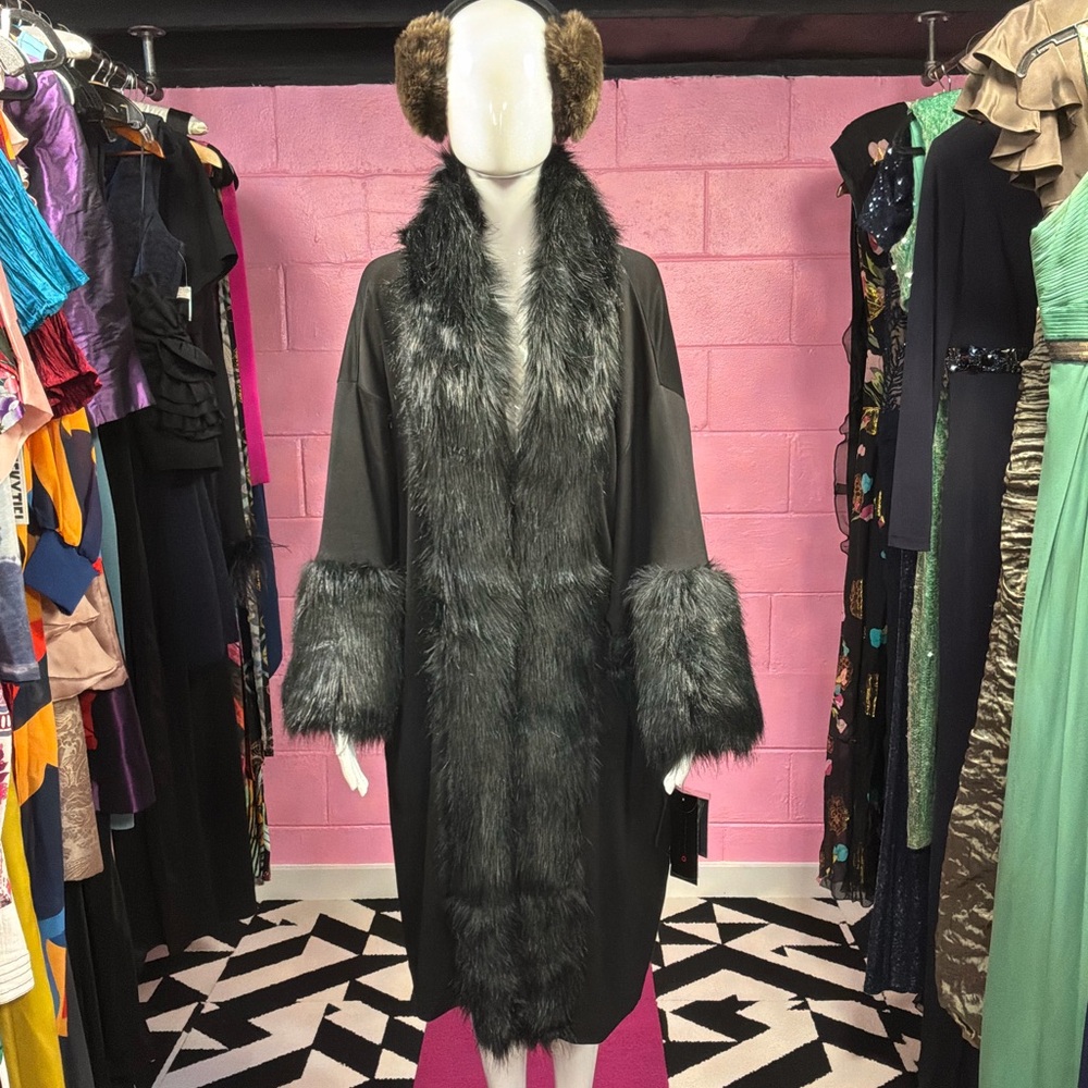 Adrienne Landau Black Jacket with Faux Fur